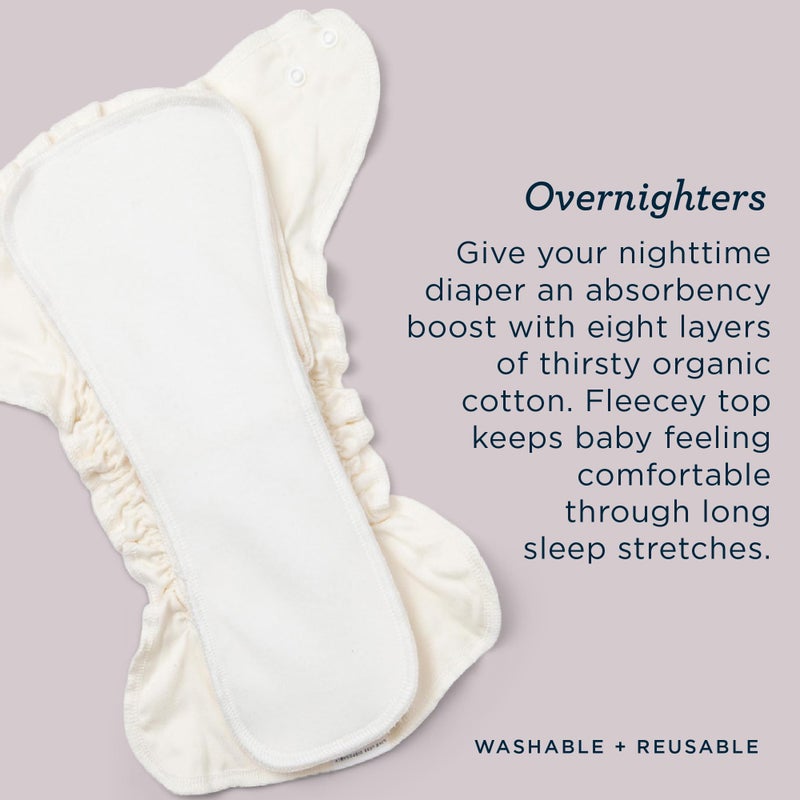 Esembly Overnighters - Organic Cotton Cloth Diaper Booster Inserts with Stay-Dry Fleece - Reusable Nighttime Absorbency Doublers for Heavy Wetters - One Size, Pack of 4 - Image 3